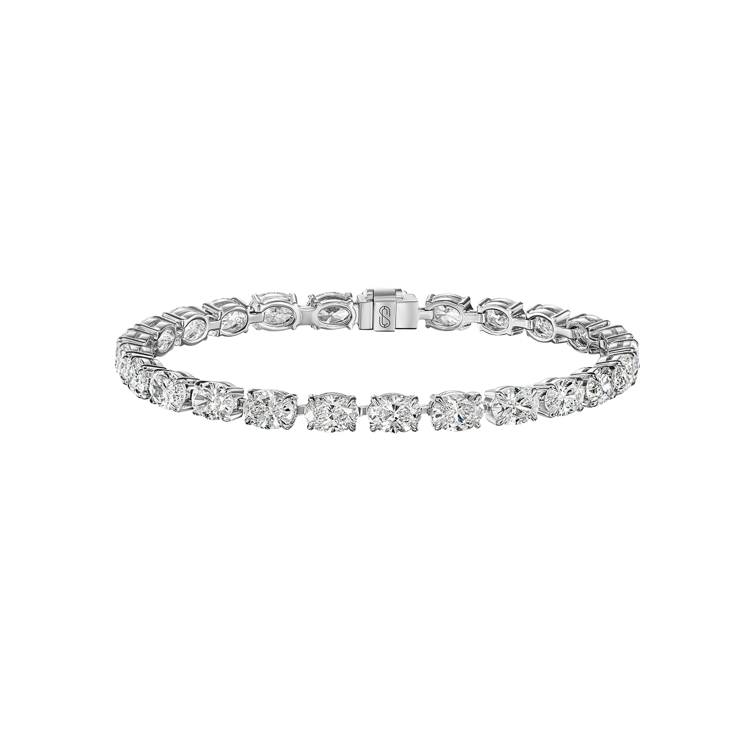 OVAL TENNIS BLACELETE 
13.405 CTW  18k White Gold