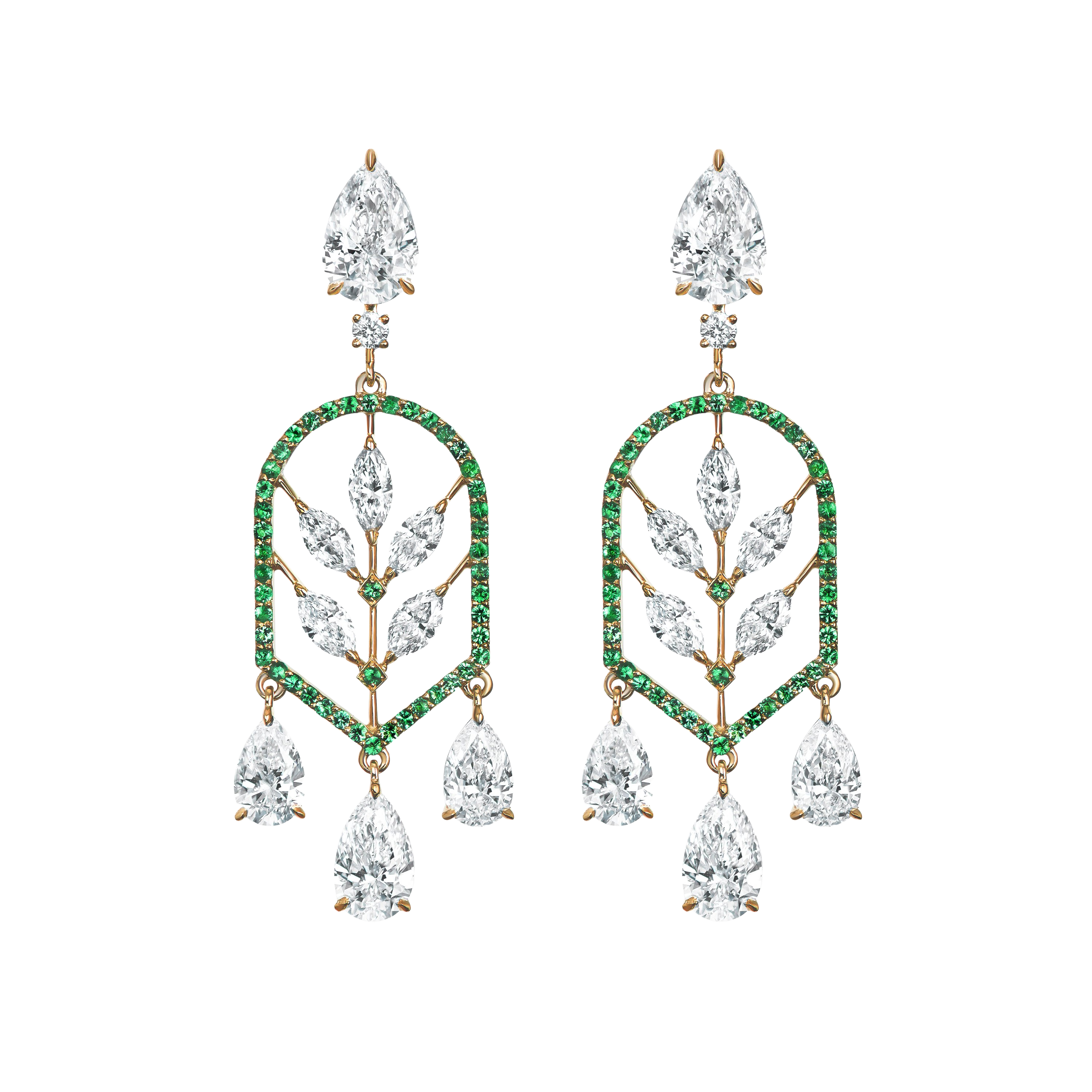 "WHEAT BELL" EMERALD EARRINGS / 5.450 CTW
 18K Yellow Gold