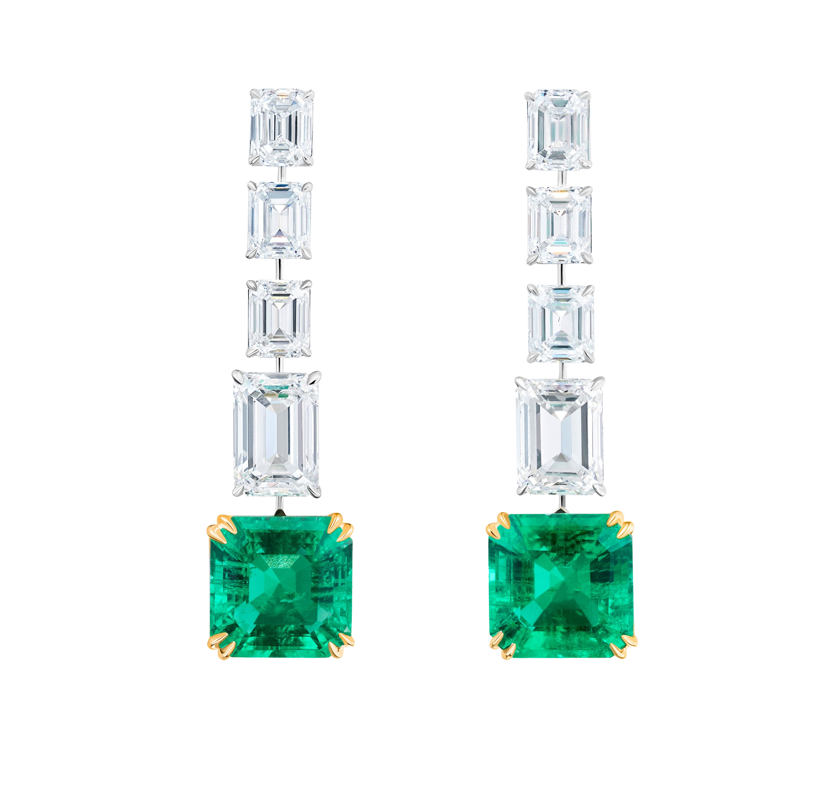 "SKYROCKET GALAXY" EMERALD EARRINGS / 23.58 CTW
18K White/Yellow Gold
