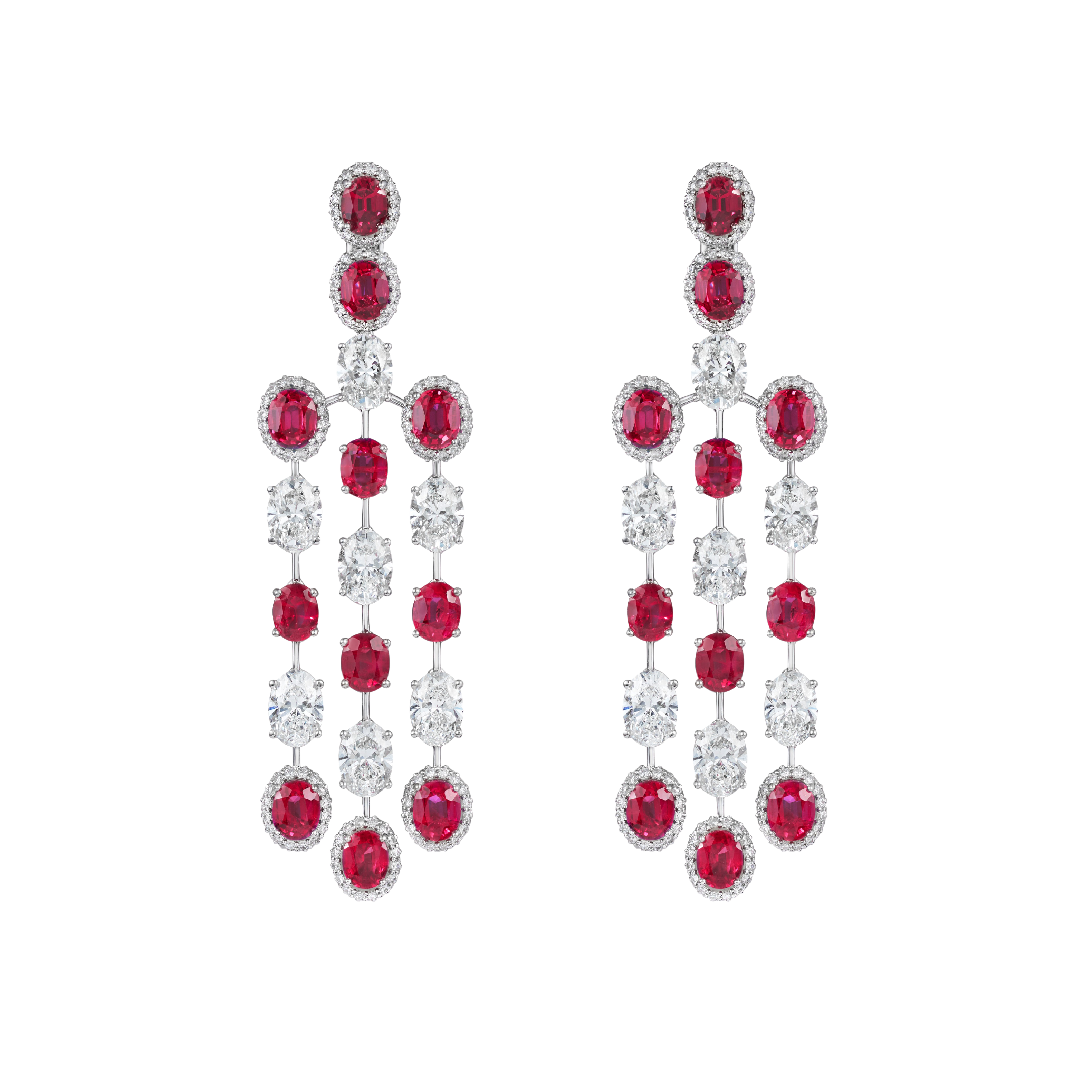 "RED CLOUD" RUBY EARRINGS / 20.185 CTW 
18K White Gold