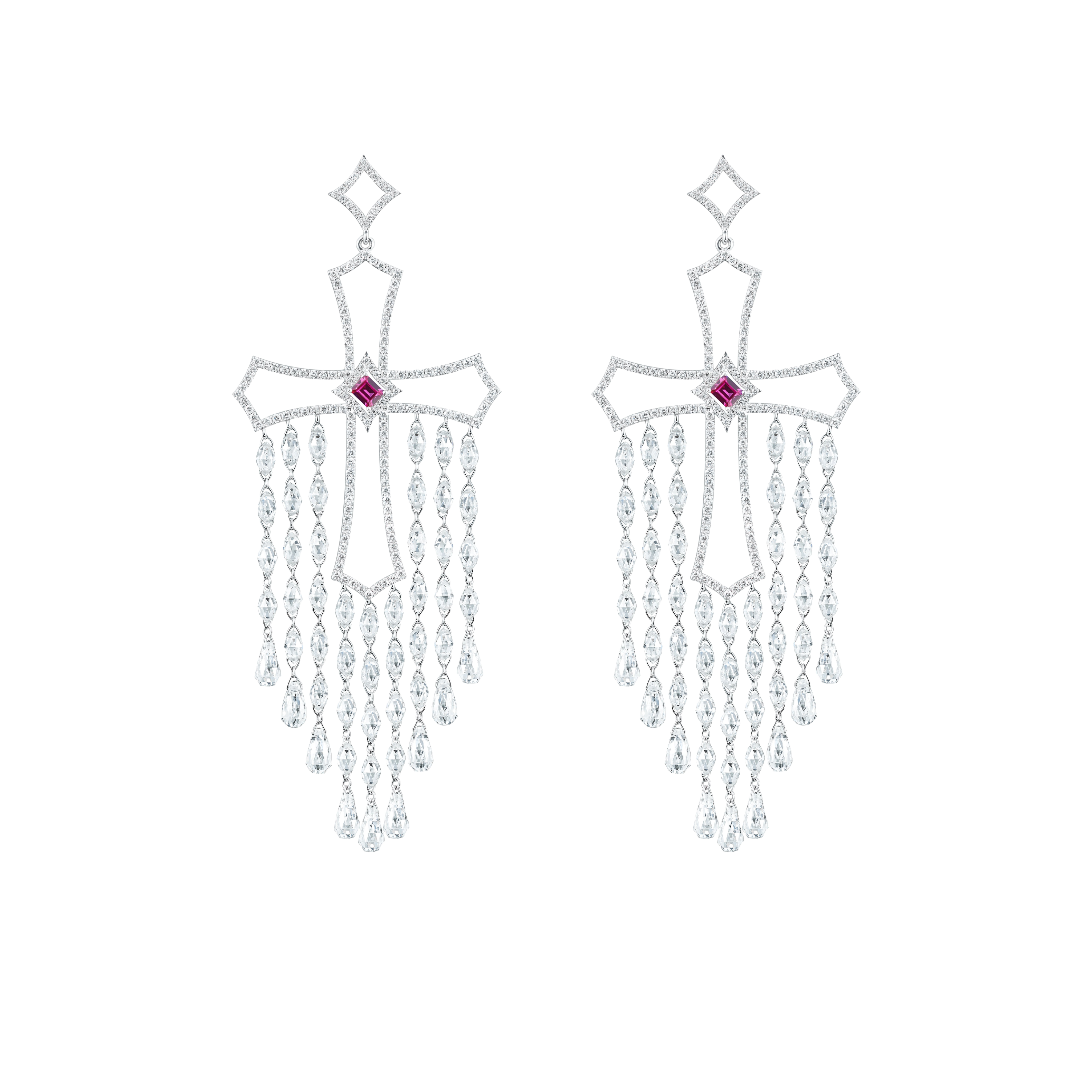  "RED CRUX" DIAMOND EARRINGS / 26.902 CTW
 18K White Gold