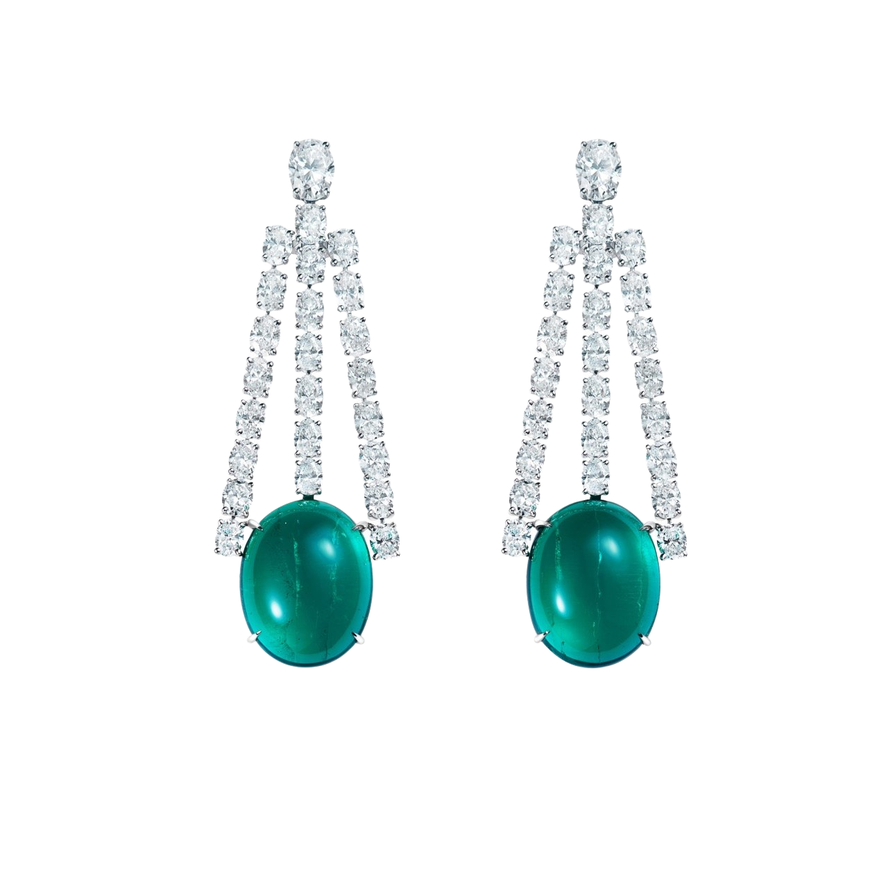 "THE GREEN ENERGY" EMERALD EARRINGS / 39.500 CTW
 18K White Gold