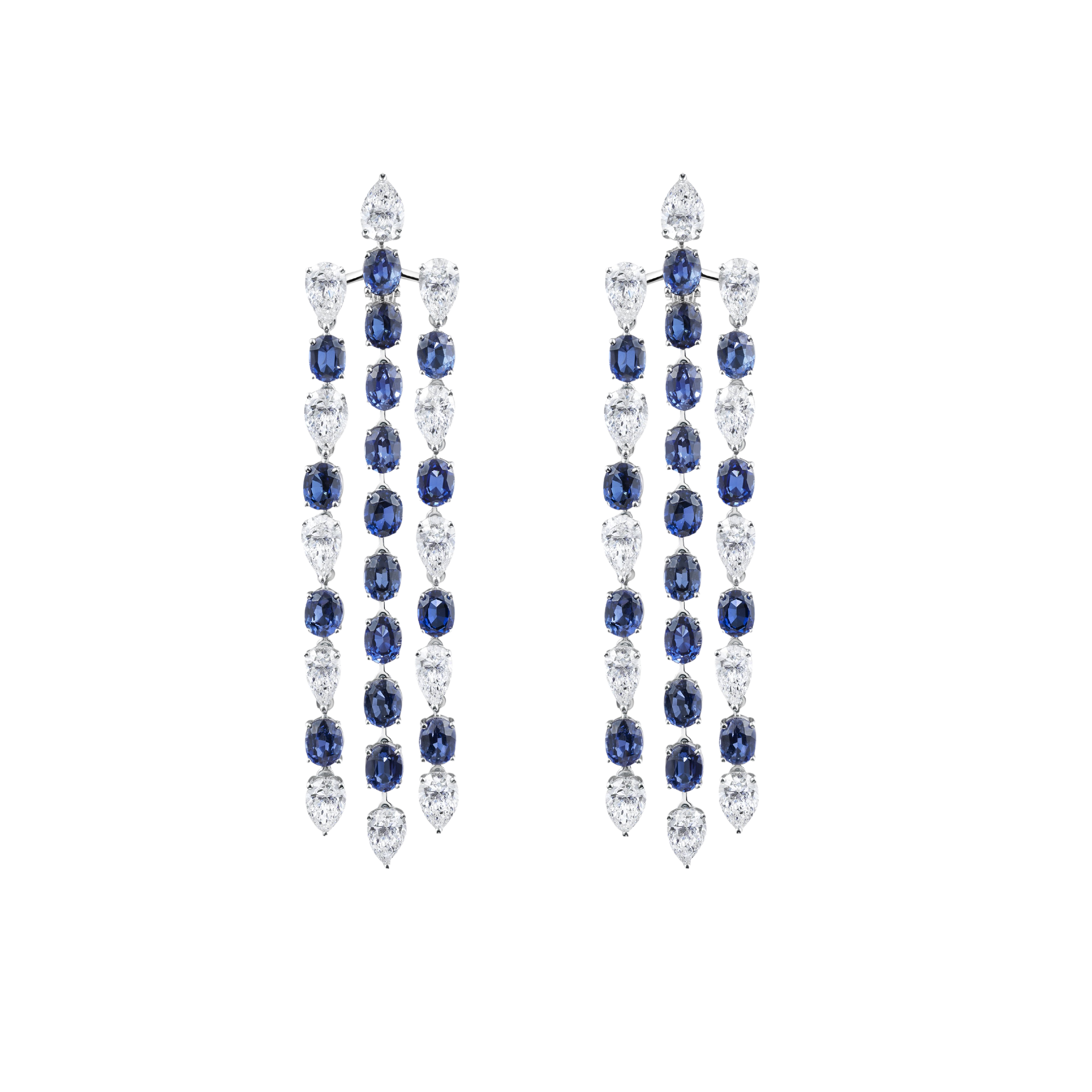 "BLUE ENERGY" SAPPHIRE EARRINGS / 29.812 CTW
 18K White Gold