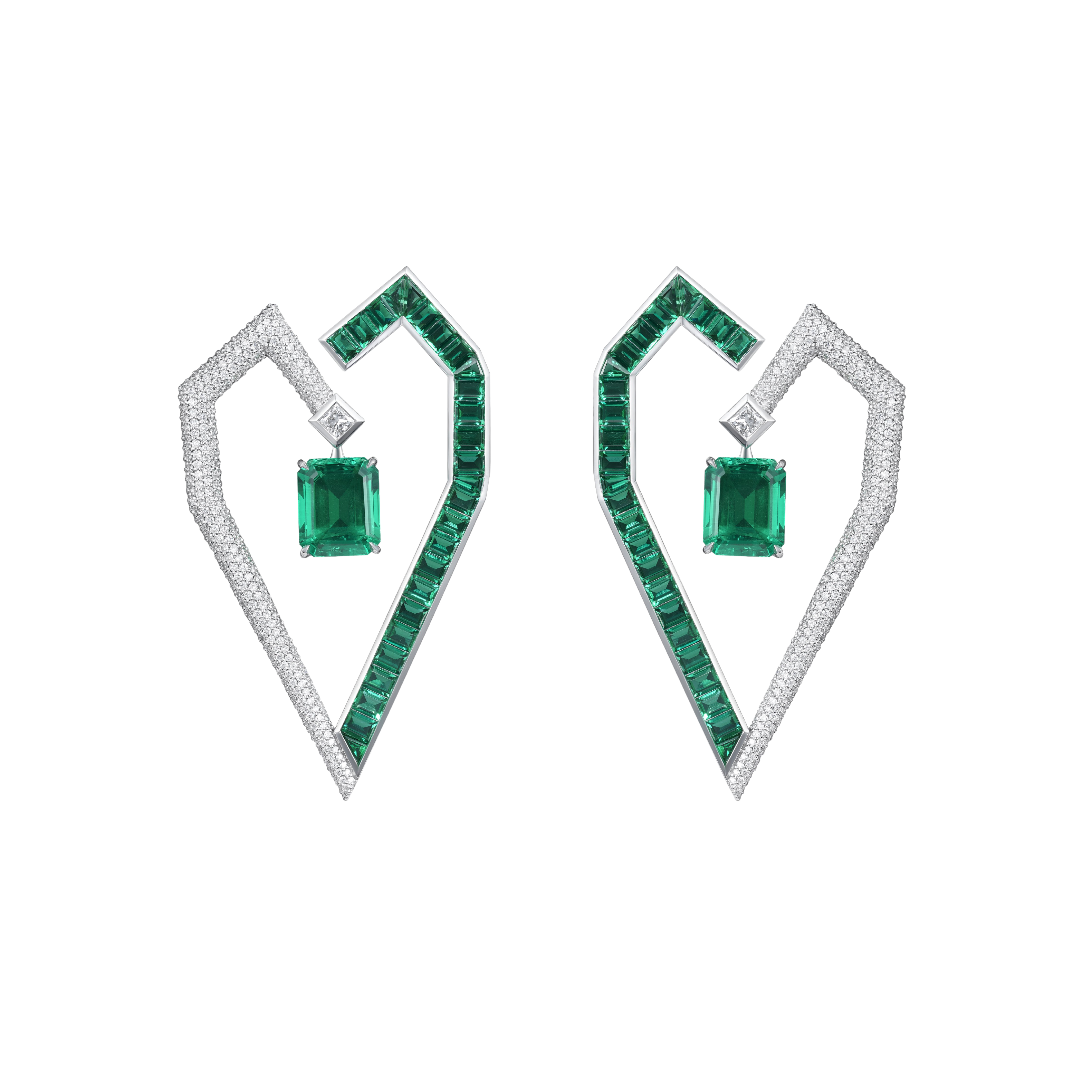 "THE WAY OF HEART" EMERALD EARRINGS 17.25 CTW
18K White Gold

