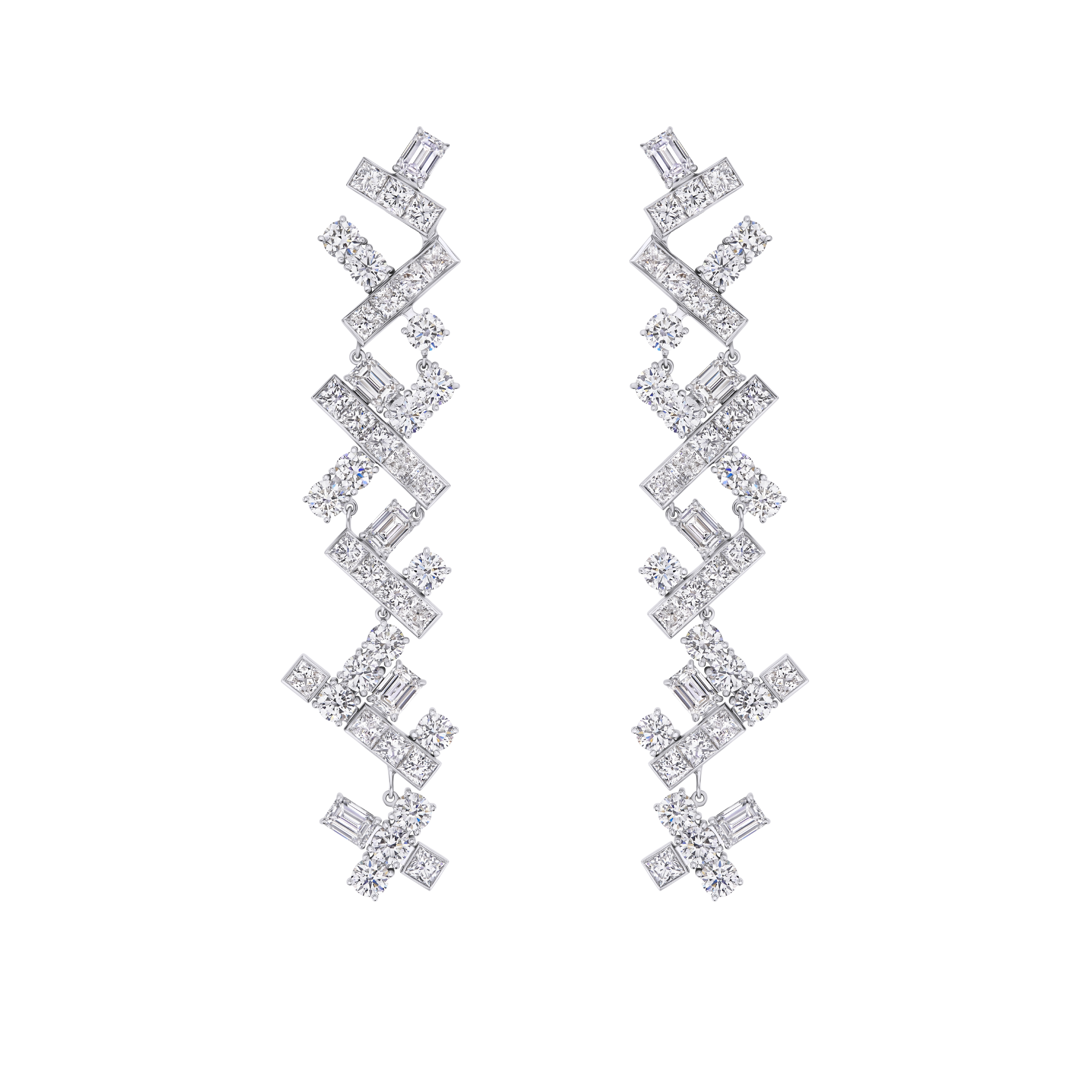 "THE COSMIC ORDER" DIAMOND EARRINGS / 20.35 CTW 
18K White Gold