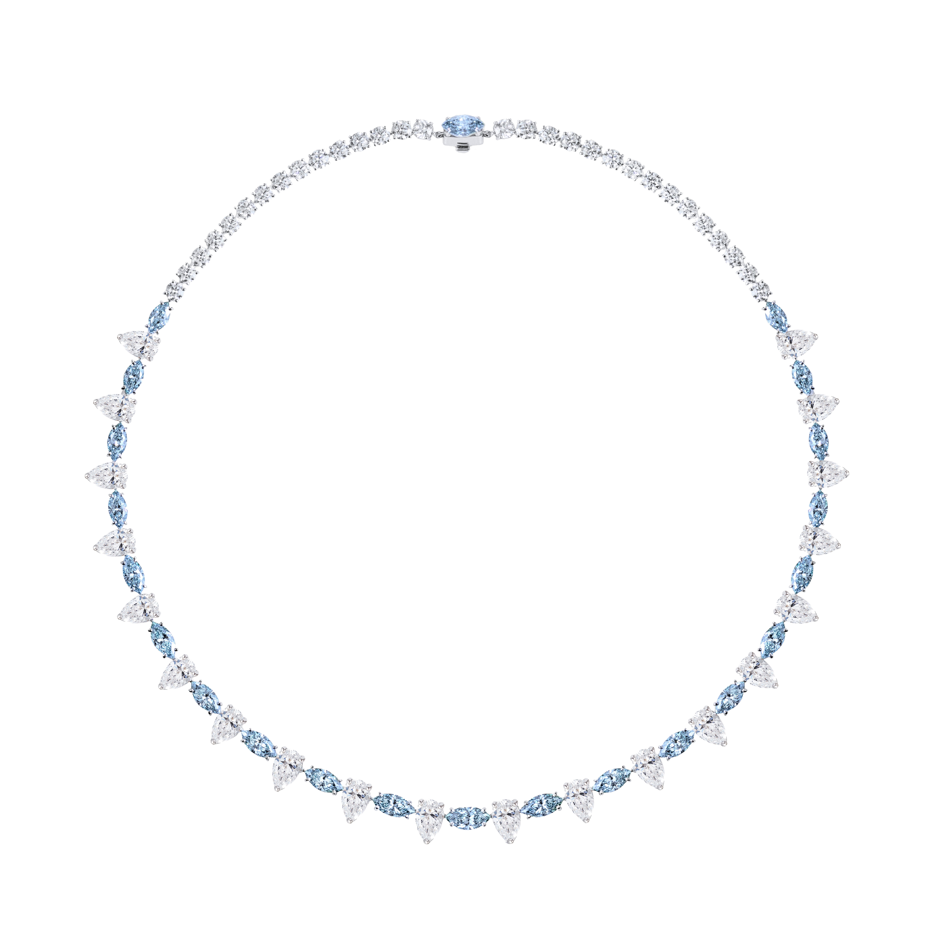"MOON RAY" BLUE DIAMONDS NECKLACE / 23.430 CTW
 18K White Gold