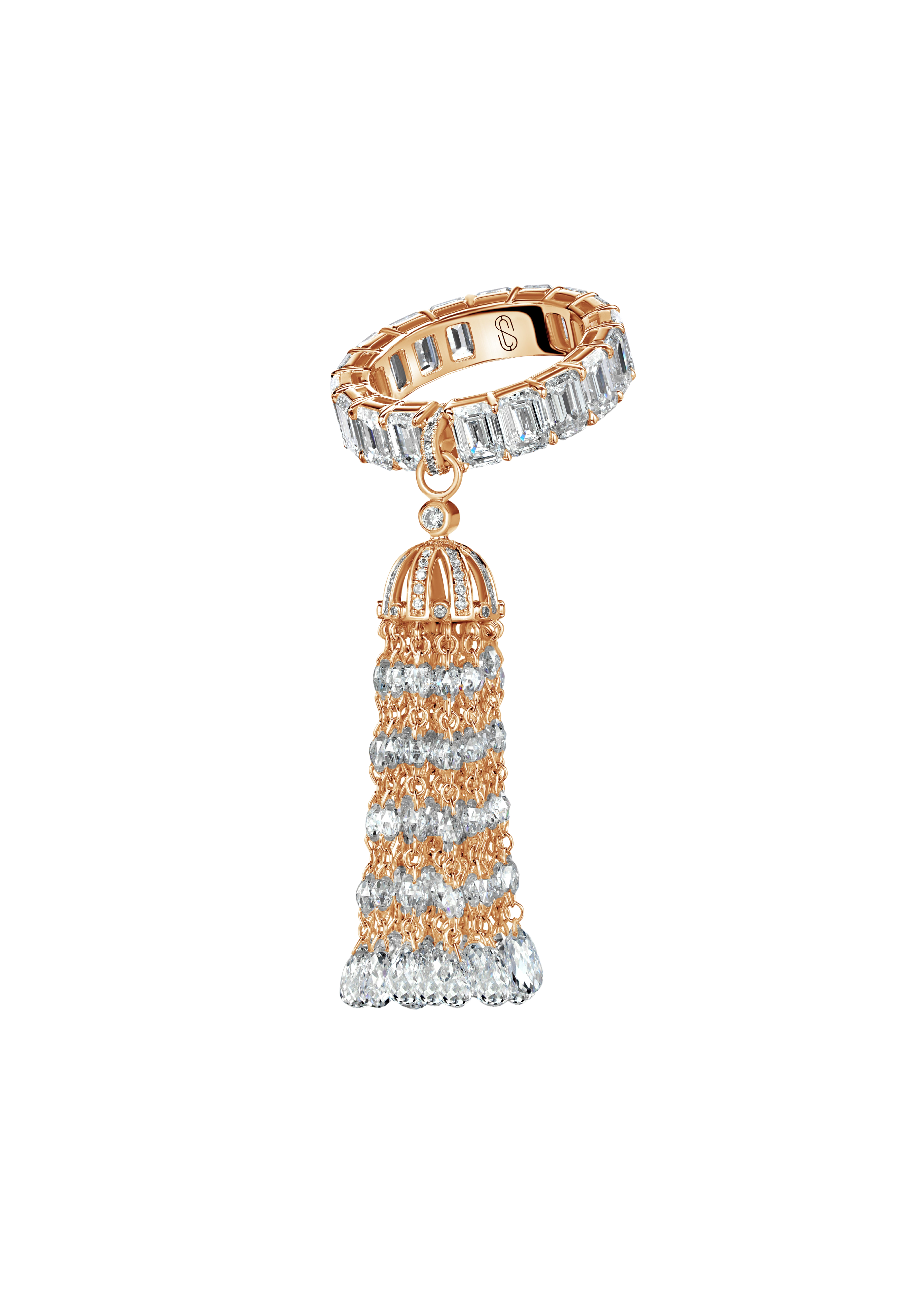 DIAMOND TASSEL DROP RING  
18k Rose Gold / 15.215 CTW