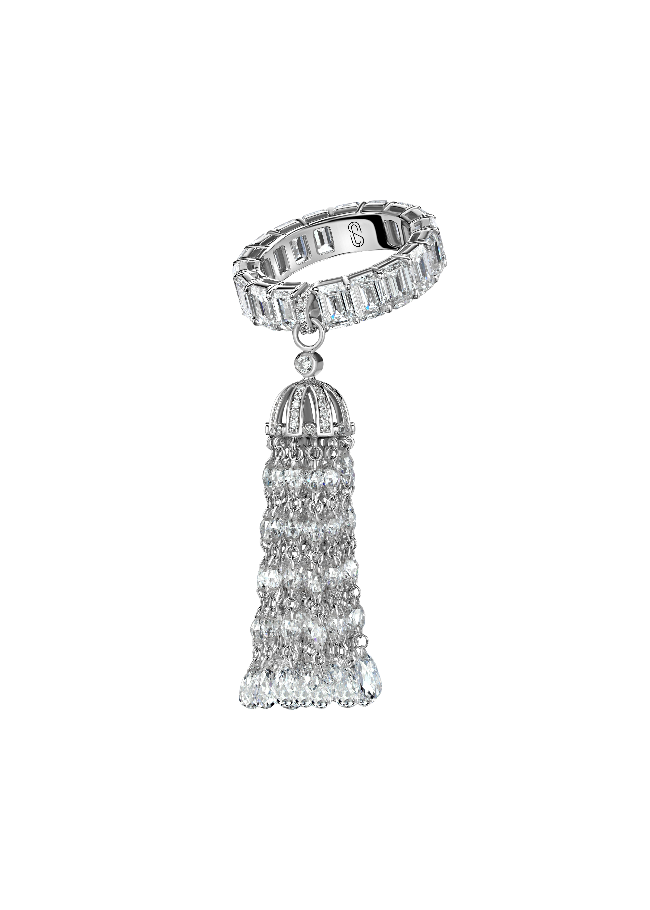 DIAMOND TASSEL DROP RING  
18k White Gold / 14.704 CTW