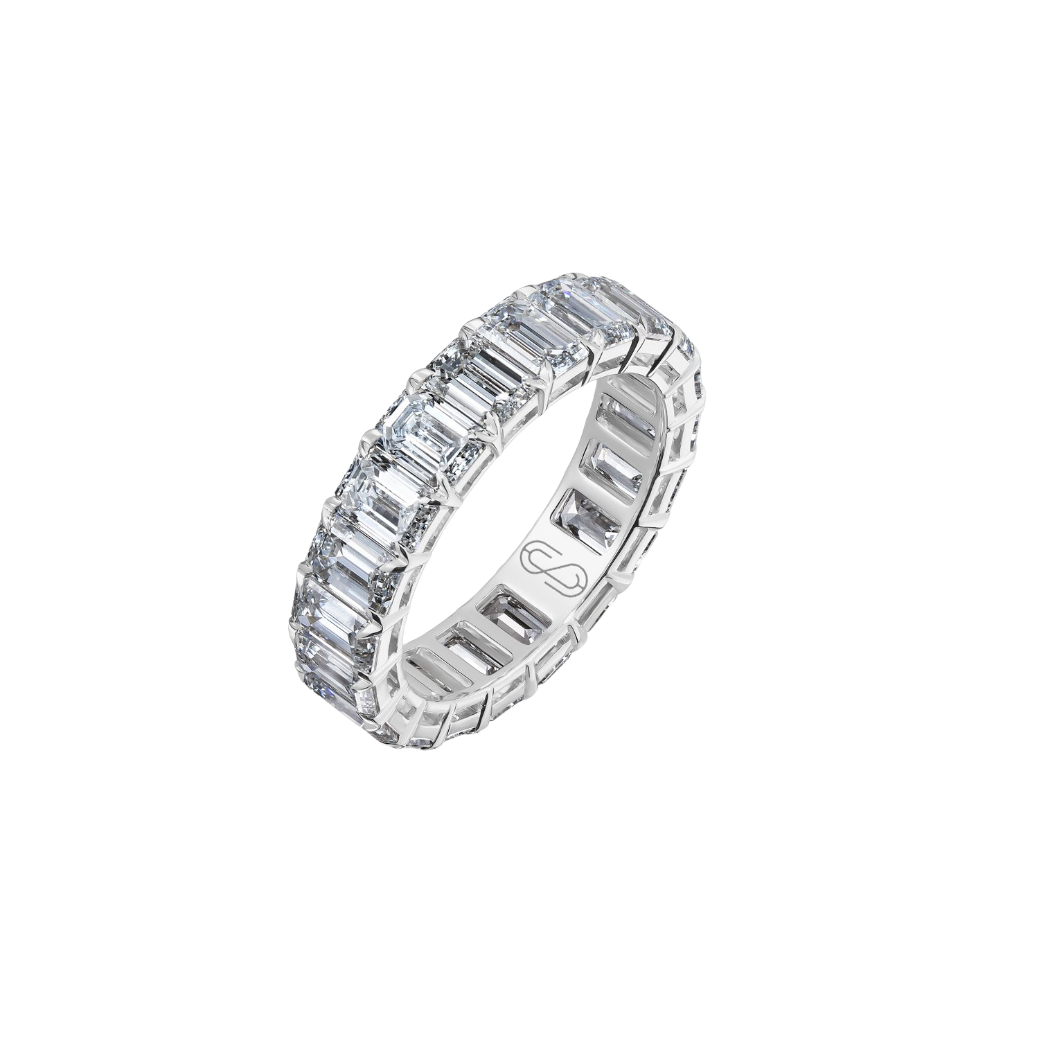 DIAMOND EMERALD CUT  ETERNITY BAND 19 
18k White Gold / 7.870 CTW