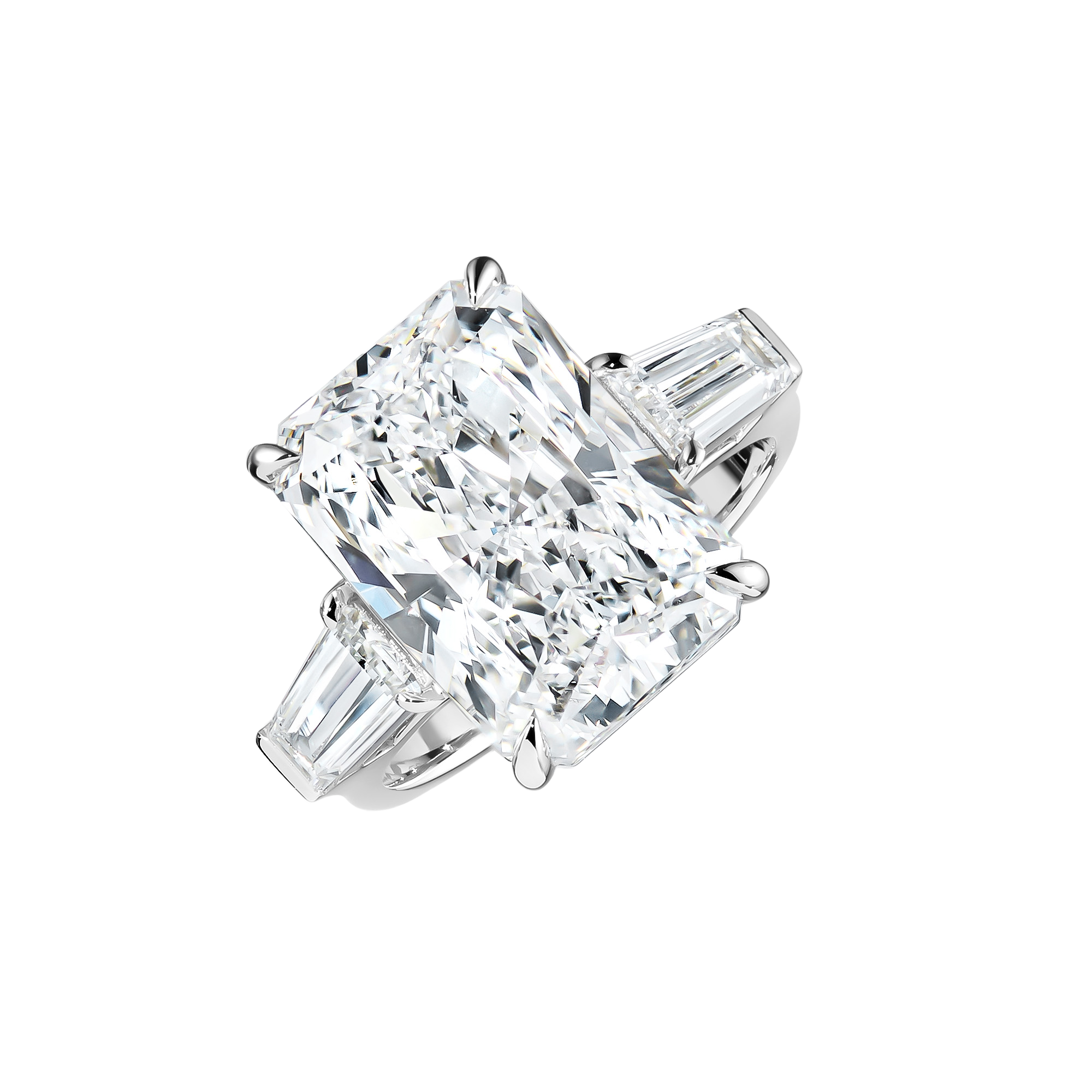 RADIANT THREE STONE ENGAGEMENT RING 
 18k White Gold / 5.01 CTW