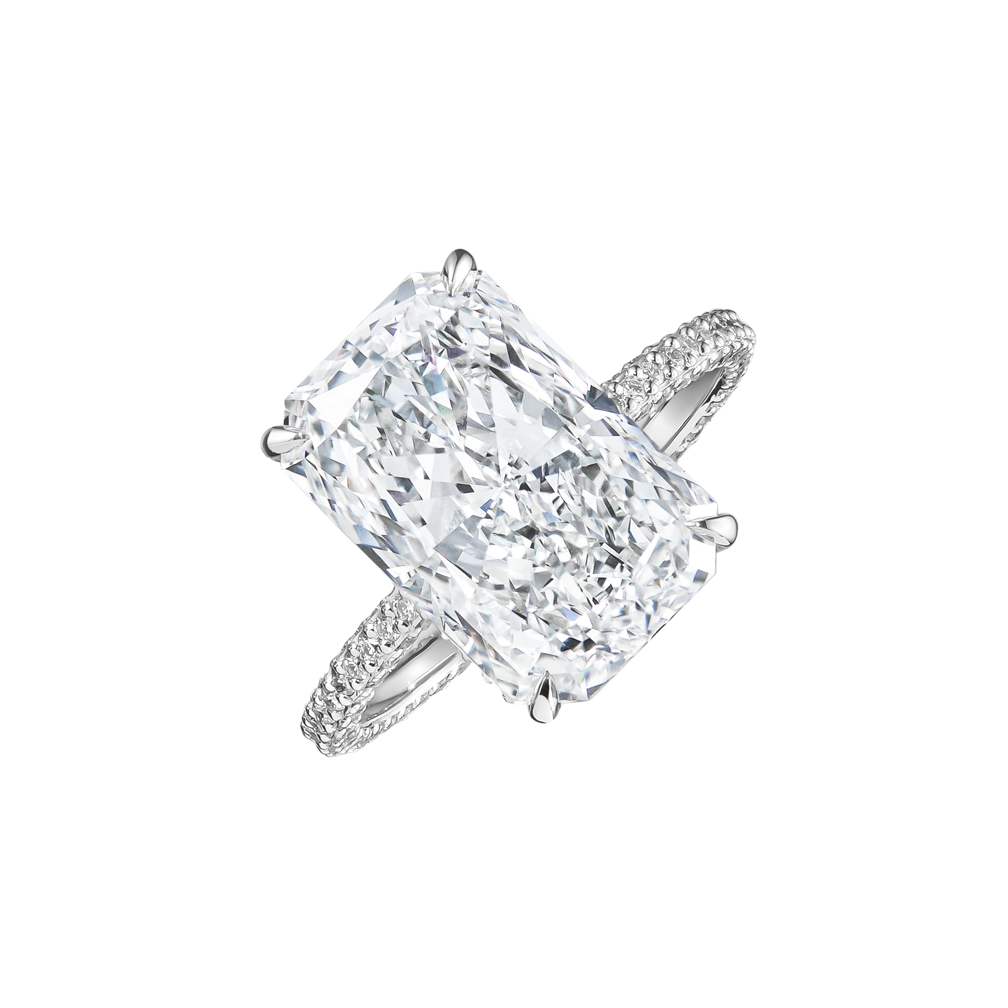 SOLITAIRE ENGAGMENT RING-PAVE SINGLE BAND
18k White Gold / Radiant